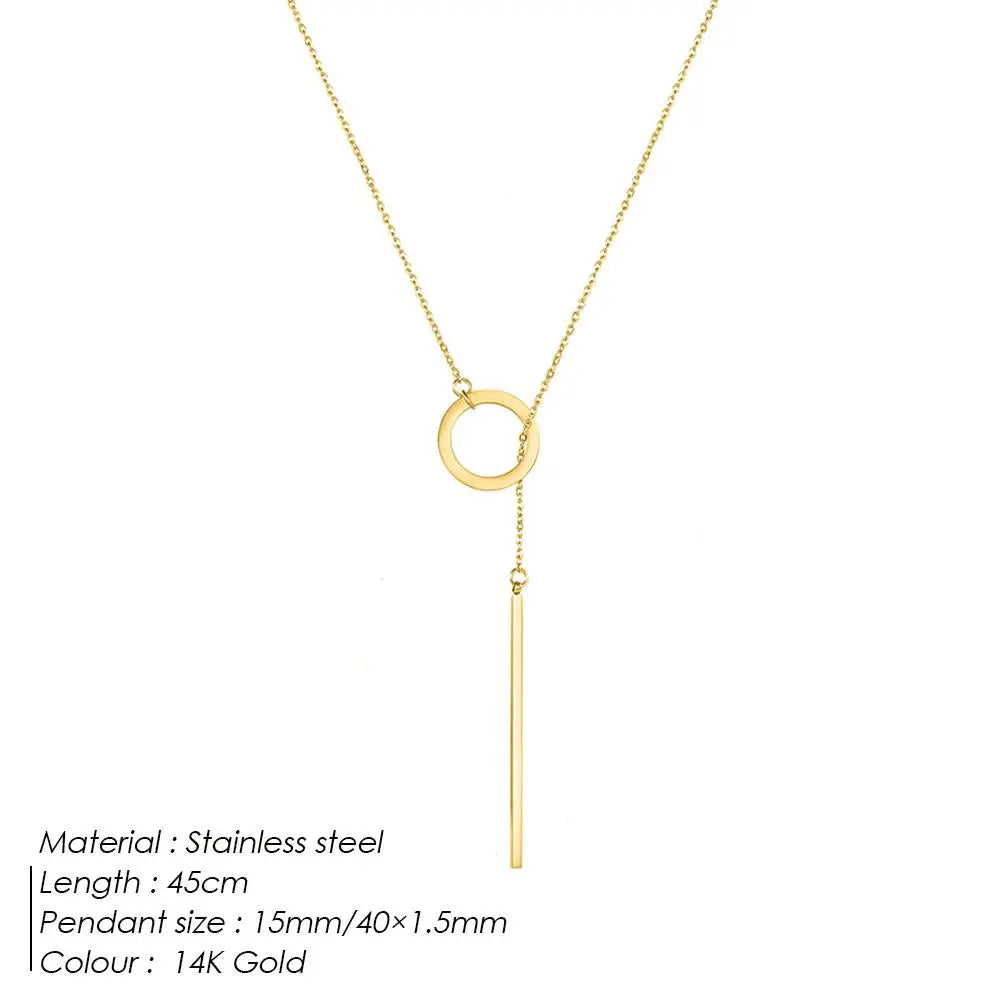 Minimalist Round Stick Pendant Necklace for Women Pearl Clavicle Necklace Leaves Long Chain Fashion Jewelry Statement Girl Gift
