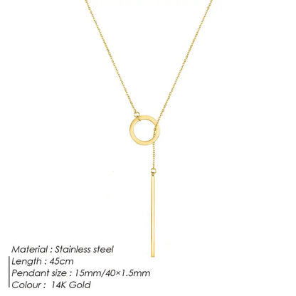 Minimalist Round Stick Pendant Necklace for Women Pearl Clavicle Necklace Leaves Long Chain Fashion Jewelry Statement Girl Gift