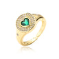 NEWBUY 2024 Hot Sale Red/Green CZ Zircon Heart Rings For Women Adjustable Gold Color Copper Wedding Jewelry Femme Bijoux