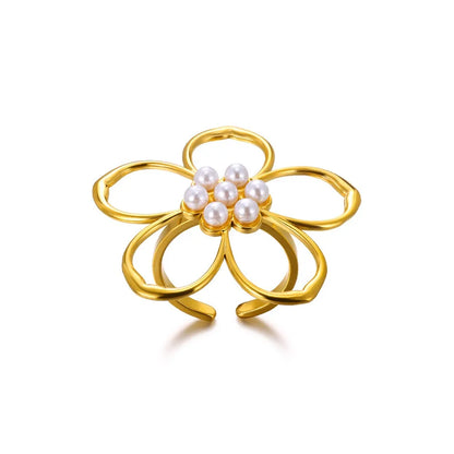 Stainless Steel Exaggerated Big Flower Rings For Women Gold Color Sunflower Finger Ring Female Fashion Aesthetic Jewelry Gift