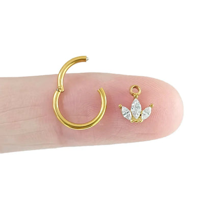 Waterdrops Pendant Conch Ring ASTM F136 G23 Titanium Piercings Moon Flowers Hinge Segment Clicker Teardrop Helix  Earrings