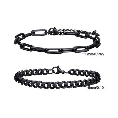 Men's Stainless Steel Chain Bracelets Set | 2pcs Silver Gold Black Twist Rope & Cuban Link