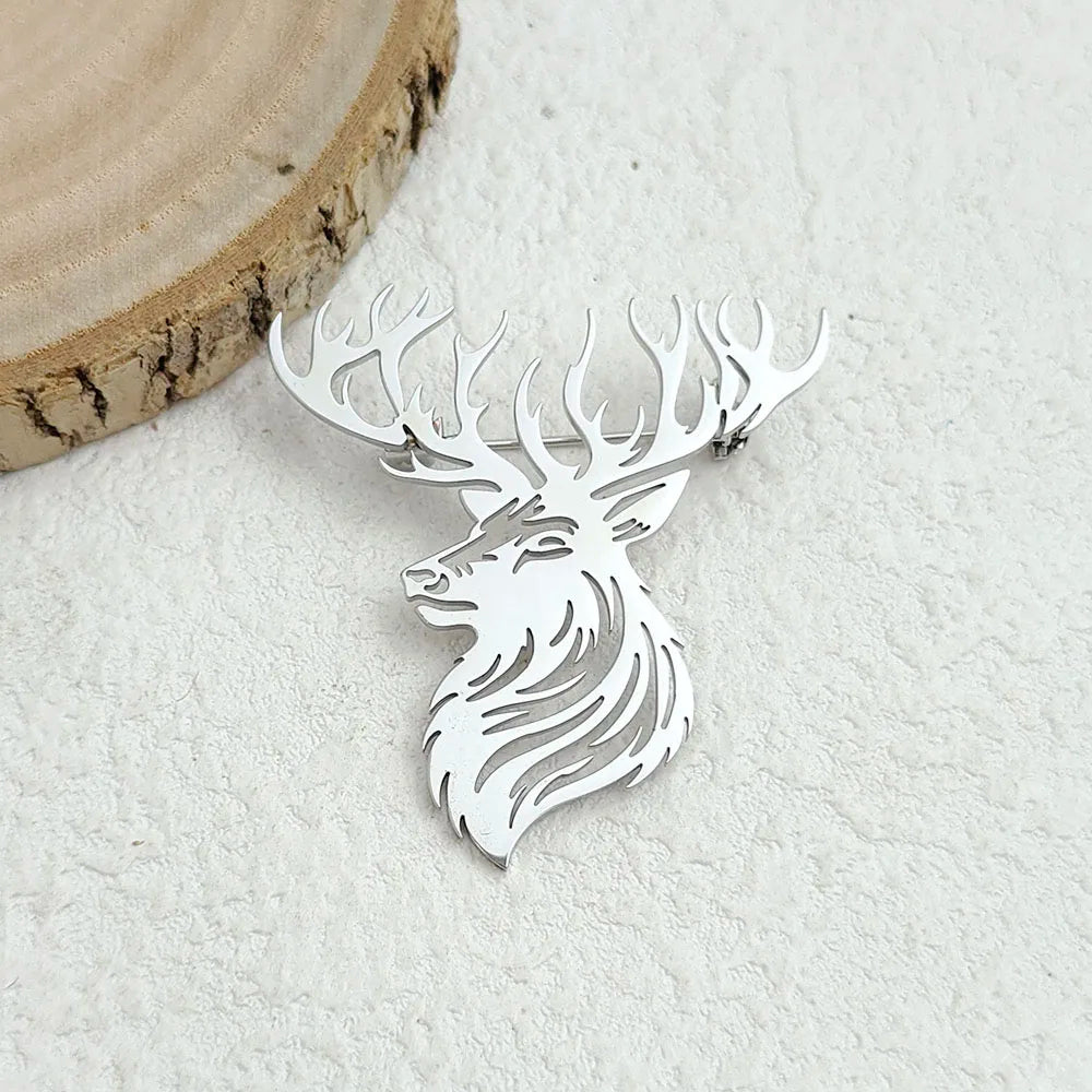 Original innovative Sika deer hollow stainless steel gold-plated 18K brooch, suit lapel pin, waterproof formal fitting