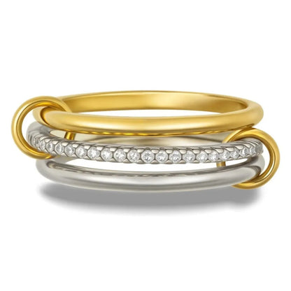 A Niche Two-Color Four-Ring Copper Jewelry Ring, Hypoallergenic, Ins Style, Stacking Artifact, Suitable For Young Women