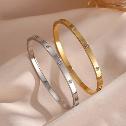 Yupsk 2 Pieces Stainless Steel Zirconia Tennis Bracelet Bangle Set Round Zircon CZ Aesthetic Women Jewelry Set Gift