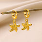 Freshwater Ocean Starfish Shell Hoop Earrings For Women Elegant Stainless Steel Gold Color Aretes Christmas jewelry accessories