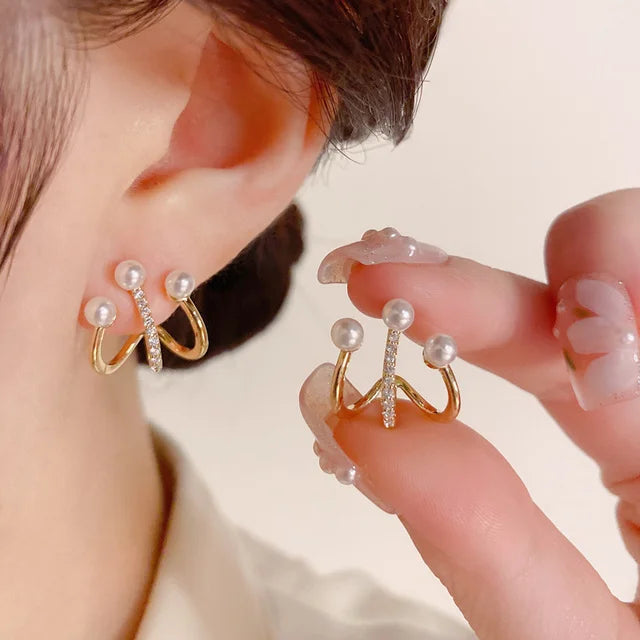 14k Gold Zircon Pearl Twist Stud Earrings | Luxury Women's Jewelry