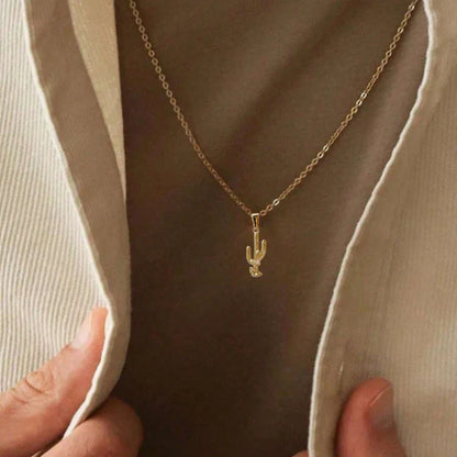 Trendy Gold - Plated Stainless Steel Cactus Pendant Necklace for Men & Women - Non - Fading, Ideal Gift, Fashion Jewelry