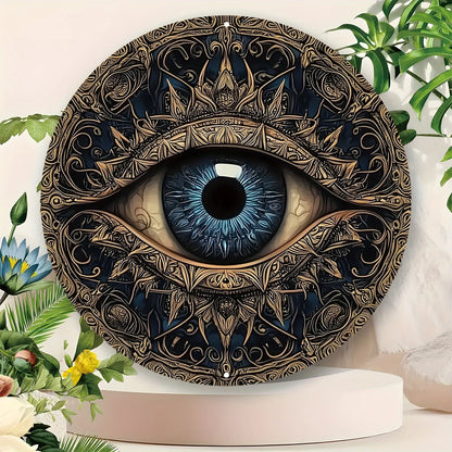 Evil Eye 8x8" Round Aluminum Wall Art - Versatile Home Decor for Living Room, Bathroom & More