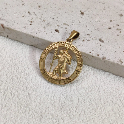 Hot Sale Religious 18K Gold Plated St.Christopher Necklace Stainless Steel Pendant Necklace For Men Women Jewelry Gift
