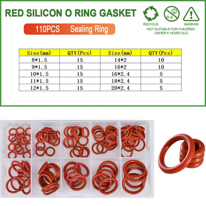 Food Grade Silicone O-Ring Sealing Gasket Set | Red VMQ Rubber Washers for Cookers