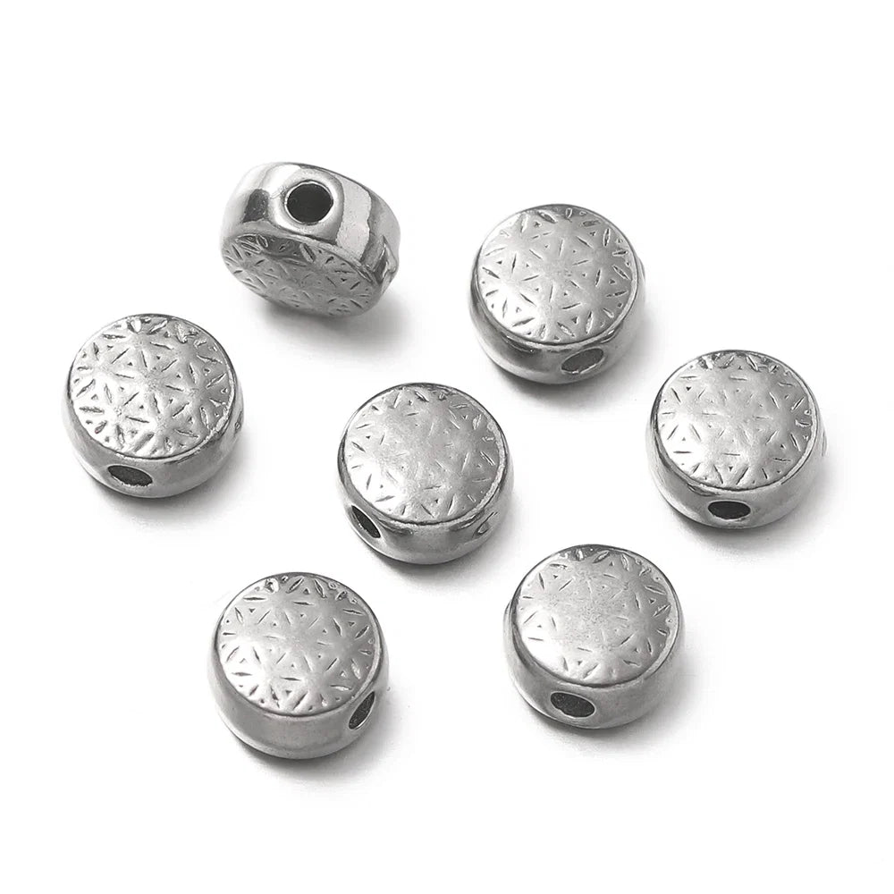 10Pcs/Pack Stainless Steel Various Shape Gold Steel Color Texture Spacer Beads for DIY Bracelet Jewelry Making Accessories
