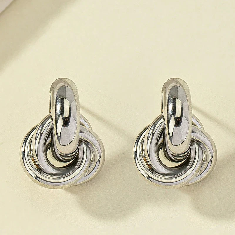 Obega Gold SIlver Color Knot Hoop Earring For Women Shiny Plating Trendy Earring Stud Cute Daily Wear Jewelry