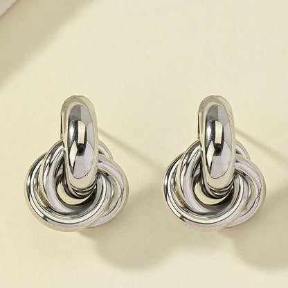 Obega Gold SIlver Color Knot Hoop Earring For Women Shiny Plating Trendy Earring Stud Cute Daily Wear Jewelry