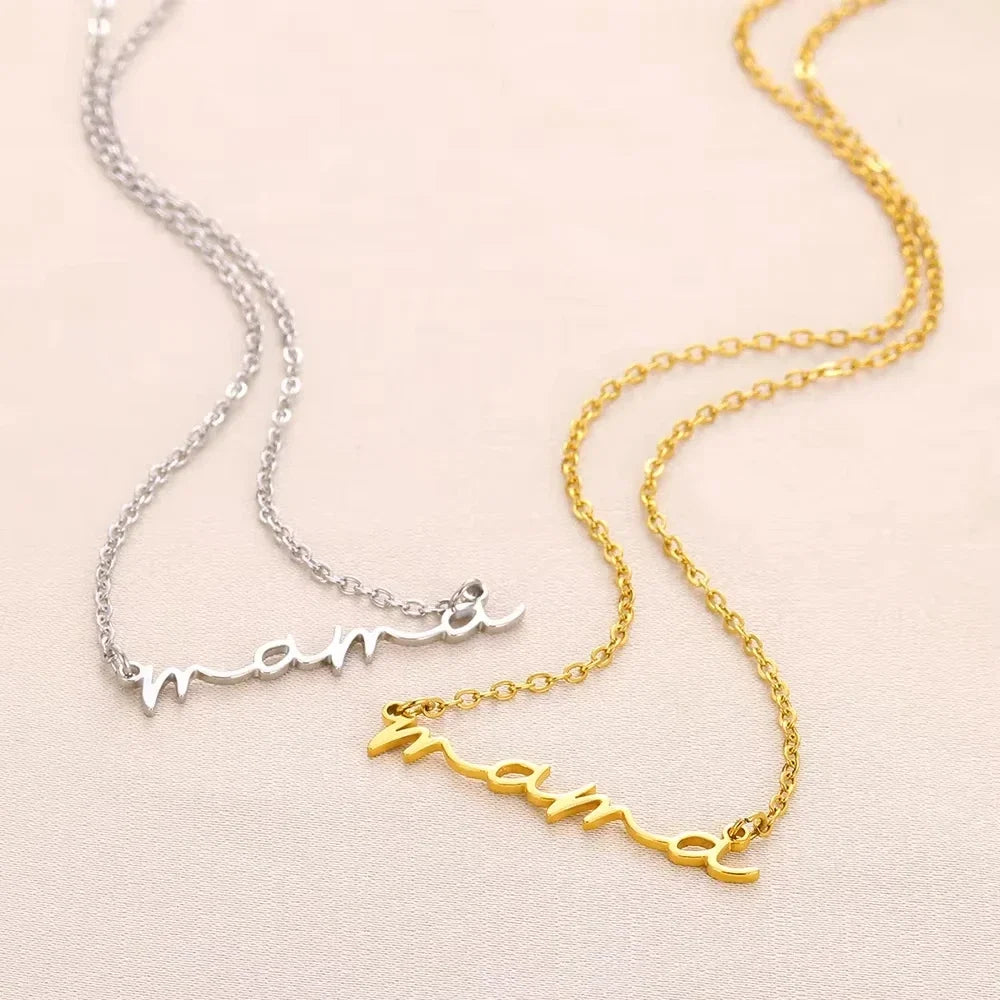 MAMA Pendent Necklaces for Women Gold Color Link Chain Stainless Steel Necklace 2025 Trend Female Choker Jewelry Gift