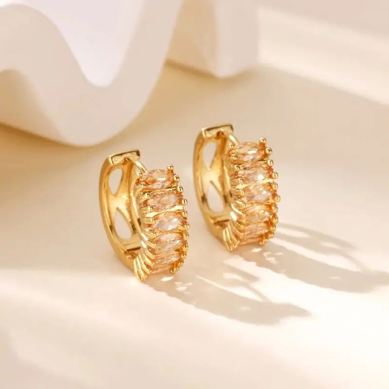 Zircon Hoop Earrings For Women Stainless Steel Gold Color Piercing Earring 2025 New Trend Fashion Wedding Couple Jewelry Gift