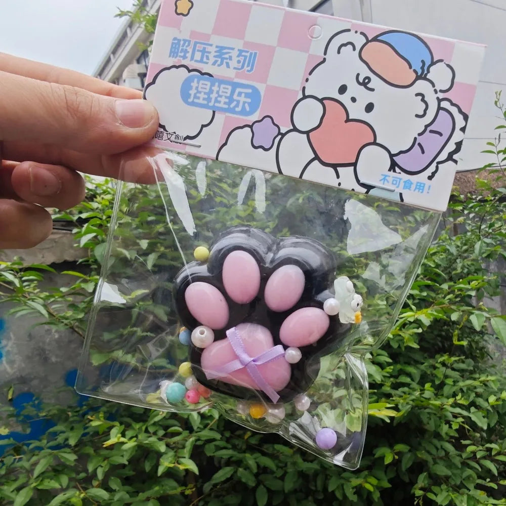 Taba Squishy Bow Cat Paw Fidget Toys | Cute Pink Cat Foot Slow Rebound Toy