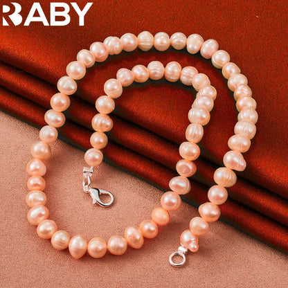 URBABY 925 Sterling Silver 40-50cm White&Pink&Purple Pearl Necklace For Women Charm Trend Birthday Gifts Fashion Party