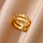 Zircon Heart Rings For Women Stainless Steel Gold Color Adjustable Open Finger Ring Wedding Aesthetic Jewelry Gift 2024