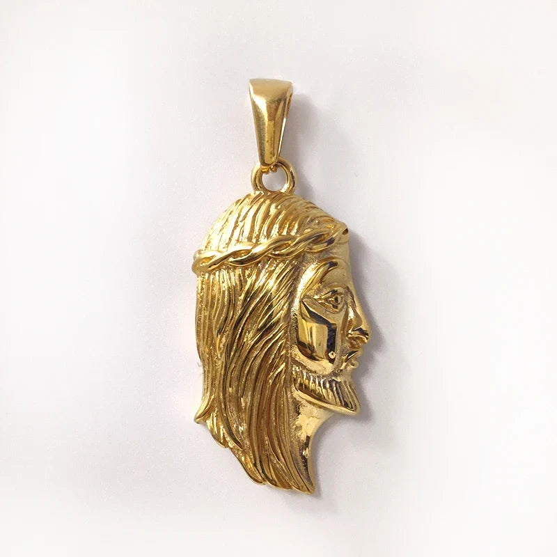 Hip - Hop Stainless Steel 18K Gold Plated Jesus Head Pendant Necklace Waterproof Jewelry For Ideal Men's Gift
