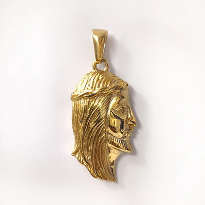 Hip - Hop Stainless Steel 18K Gold Plated Jesus Head Pendant Necklace Waterproof Jewelry For Ideal Men's Gift