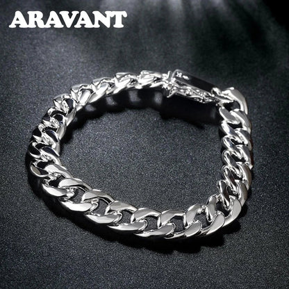 Aravant 925 Silver 10MM Necklace Bracelets Chain Set For Men Women Fashion Jewelry