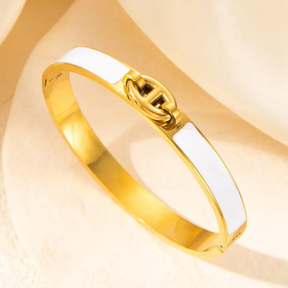 1PCS H-shaped Pig Nose Bracelet Stainless Steel Fashionable And Versatile Enamel Drip Rubber Bracelet Women's Jewelry