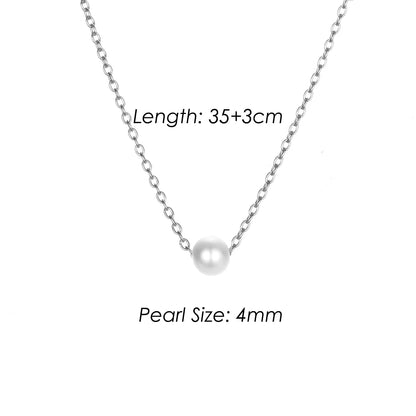 4MM Simulated-pearl Pendant Necklace for Women Dainty Stainless Steel Gold Color Necklace Women