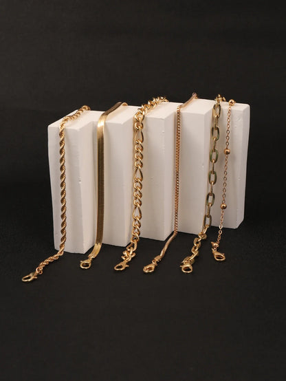 6Pcs Gold Color Bracelet Set Boho Retro Thick Twist Cuban Chain Bracelet for Women 2023 Trendy Quality Jewelry Gifts