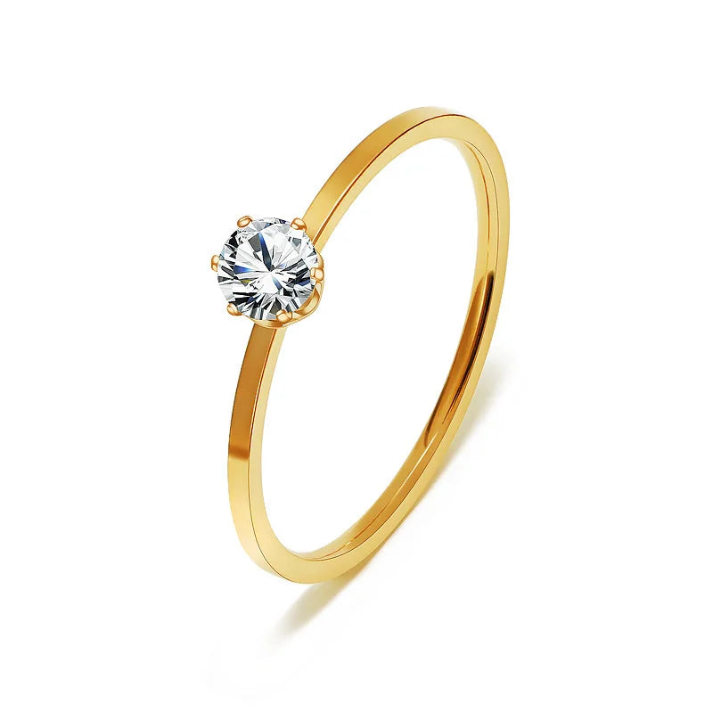 Stainless Steel Single CZ Ring Simple 1mm Thin Wedding Band for Women Girl Size 3-10