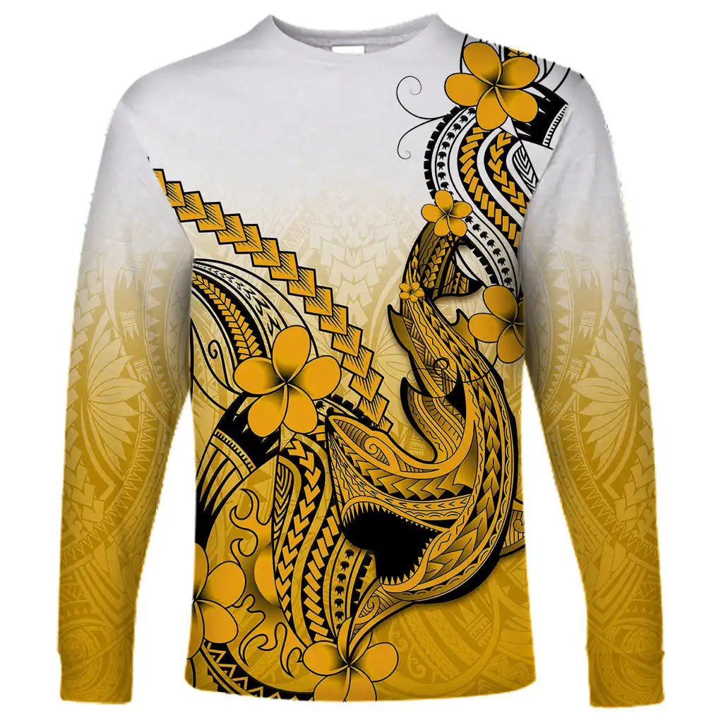 2024 new men's long-sleeved T-shirt 3D printed Polynesian flowers gradient printing men's autumn tops casual round neck street