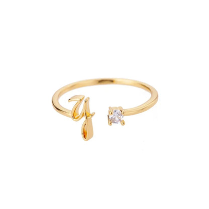 Zircon Tiny Initial Letter Rings For Women Stainless Steel A-Z Letters Adjustable Ring Female Christmas Aesthetic Jewelry Gift