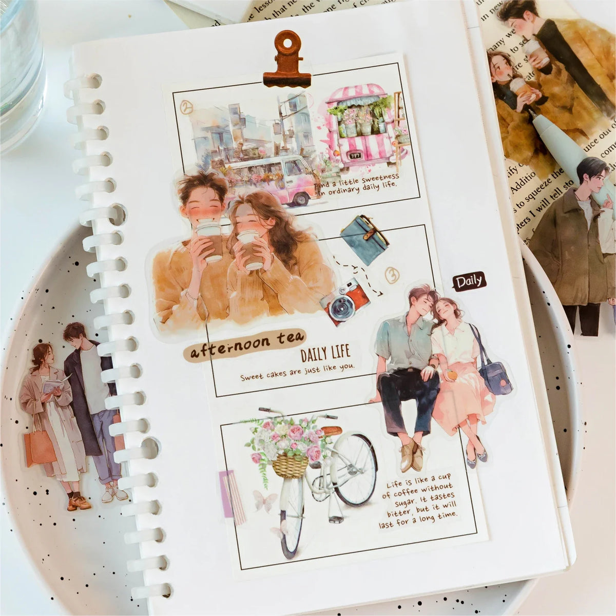 Yoofun 30pcs Cute Girl Happy Life Stickers | Journaling Scrapbook Planner Decor