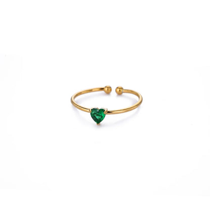 Fashion Zircon Heart Birthstone Rings For Women Stainless Steel Gold Color Birthstone Ring  Aesthetic Wedding Jewelry Gift