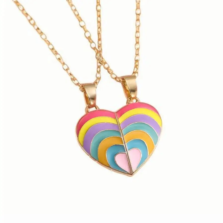 1set Rainbow Heart Necklace Pendant Creative Magnetic Splicing Necklace Pendant Couple Good Friend Friendship Necklace