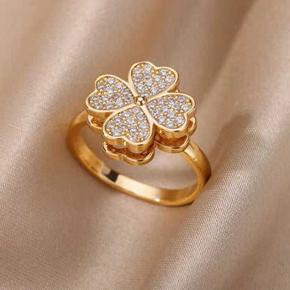 Zircon Tiny Heart Rings For Women Gold Color  Stainless Steel Opening Heart  Finger Femme Wedding Party Jewelry Gift 2024