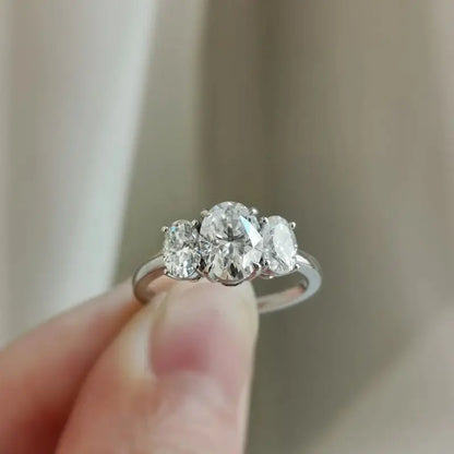 925 Sterling Silver Classic Sparkling Oval Zircon Rings For Women High Quality Wedding Party  Trendy Jewelry Anniversary Gift