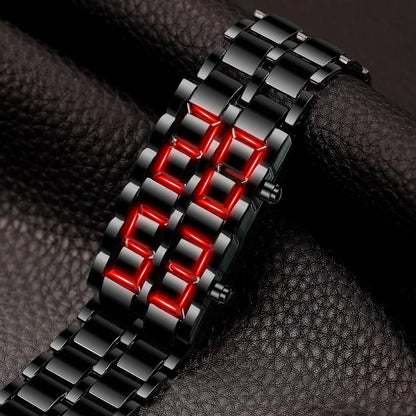 Men's Digital Lava LED Watch | Full Metal Sport Watch with Red Blue Display