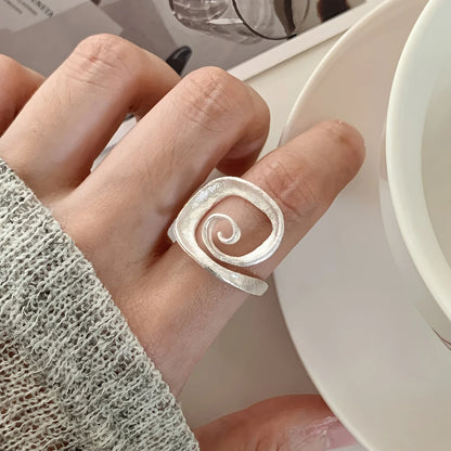 925 Sterling Silver Frosting Geometry Ring | Textured Wide Band for Women