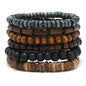 Bohemian Leather Bracelet Men Hand-woven Bracelet Men's Wooden Bead Bracelet Bracelet for Men Charm Bracelet Mens Jewellery