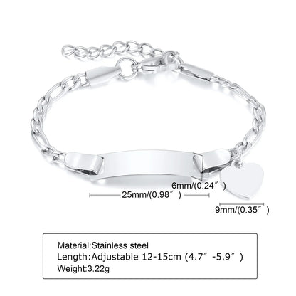 Custom Personalized Name ID Bracelet Gilrs Boy Gifts, Stainless Steel Curb Chain Link Crown Bracelet Not Allergic