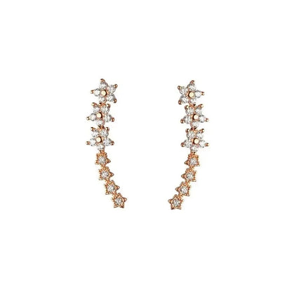 Fashion Silver Color Zircon Flower Star Stud Earrings For Women Simple Metal Piercing Climbing Earrings Jewelry Accessories