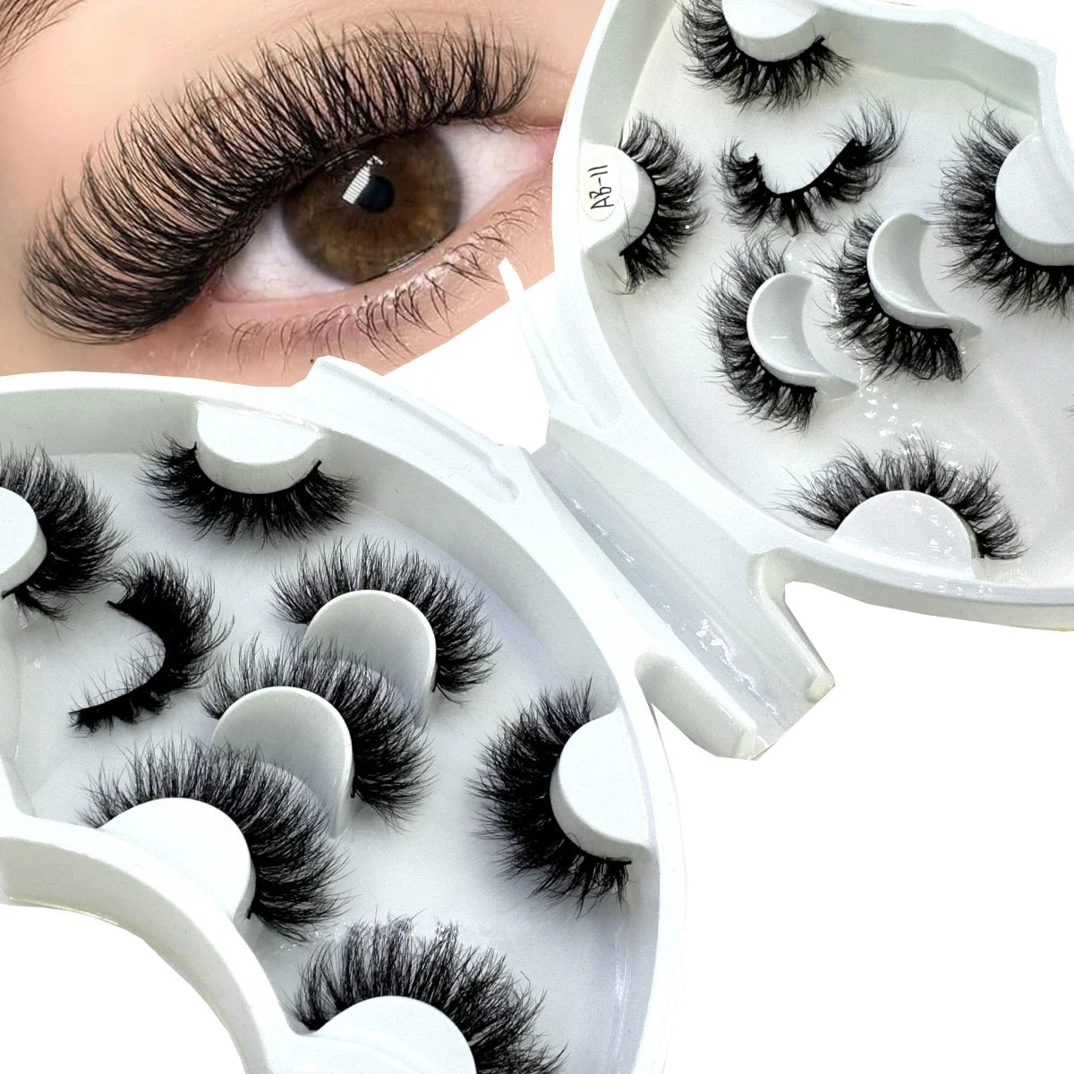 5-8 Pairs Natural Russian Striped Mink Lashes | 3D Volume Wavy False Eyelash Extensions