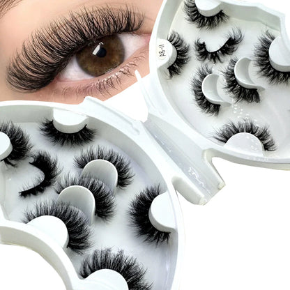 5-8 Pairs Natural Russian Striped Mink Lashes | 3D Volume Wavy False Eyelash Extensions