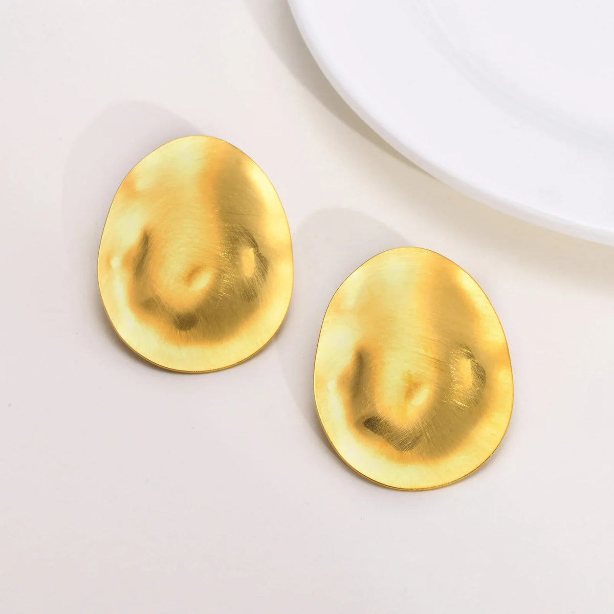 Matt Large Stainless Steel Stud Earring for Women, Pairs Chic Oval Irregular Ear Jewely