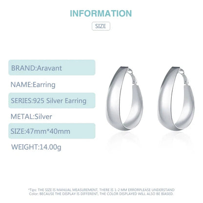 Aravant 925 Silver Smooth U Shaped Hoop Earrings For Women Fashion Jewelry