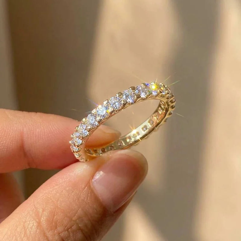 925 Sterling Silver New Trendy Thin Finger Rings Band with Shiny Cubic Zirconia Simple Stylish Daily Wear Jewelry for Women