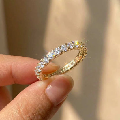 925 Sterling Silver New Trendy Thin Finger Rings Band with Shiny Cubic Zirconia Simple Stylish Daily Wear Jewelry for Women