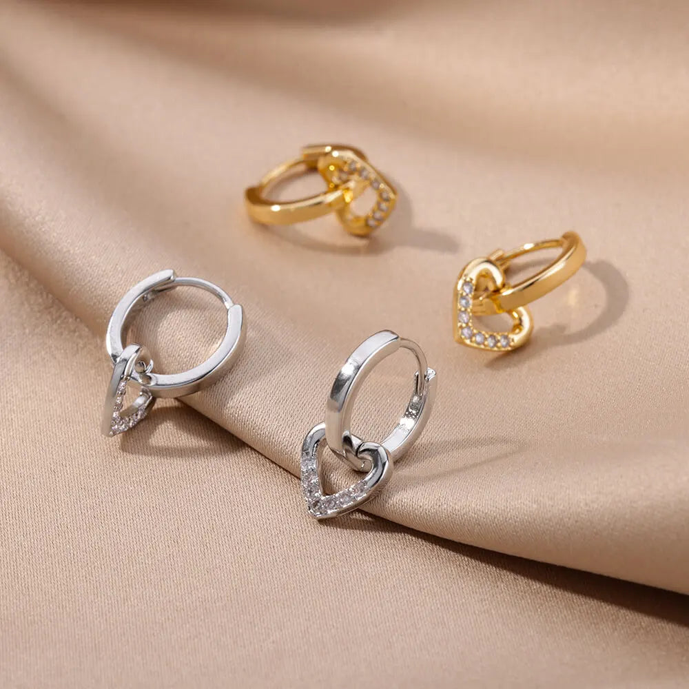 Zircon Heart Pendientes Earring For Women Stainless Steel Gold Color Piercing Earring 2025 Trend Jewelry aretes Accesorios mujer