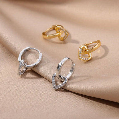 Zircon Heart Pendientes Earring For Women Stainless Steel Gold Color Piercing Earring 2025 Trend Jewelry aretes Accesorios mujer